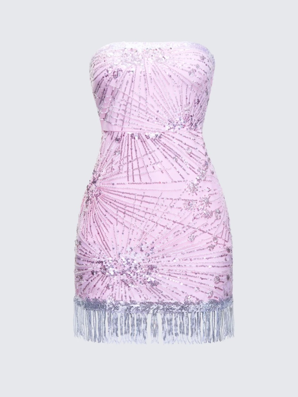 Finesse Lavender Pink Strapless Sequin Fringe Mini Dress